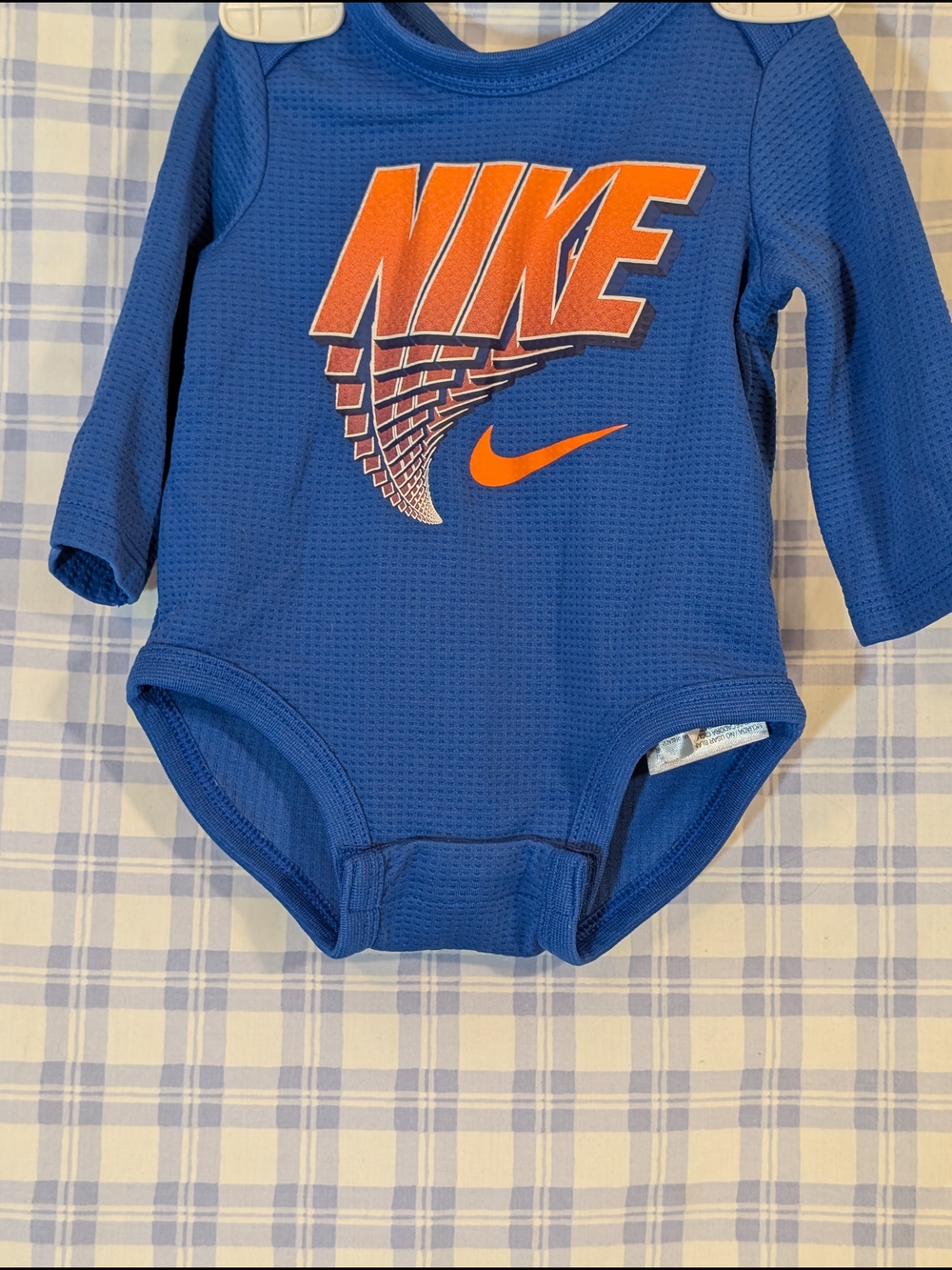 Nike Blue Long-Sleeve Baby One-Piece with Orange Logo